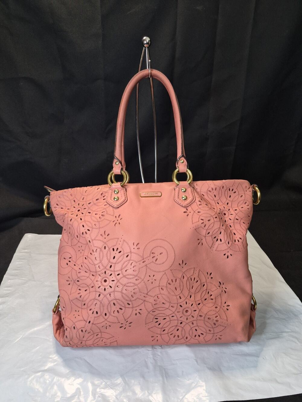 Coach Ashley LEATHER Tossed Laser Cut Satchel SHOULDER BAG PINK Purse F22487